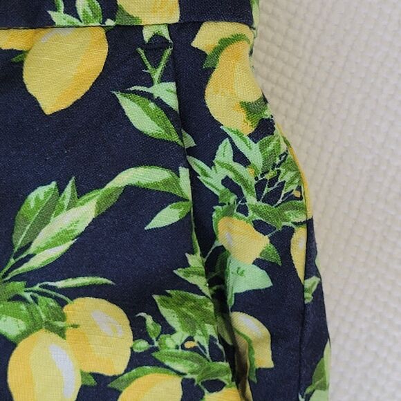 LOFT Lemon Print Linen Pants Size MP Cropped Ankle Wide Leg Pockets Novelty - Picture 5 of 9